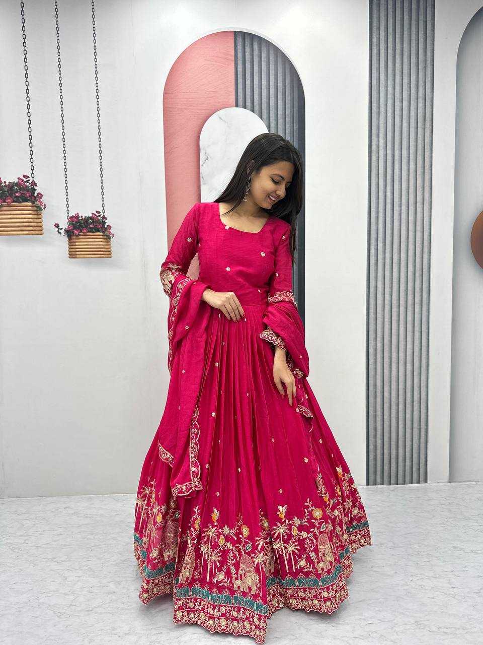 Ynf Chinon KESH120 224 Gowns Wedding Collections Festive Collections Wholesale Embroidery Gowns Gown With Dupatta Sequin Gowns Manufacturer