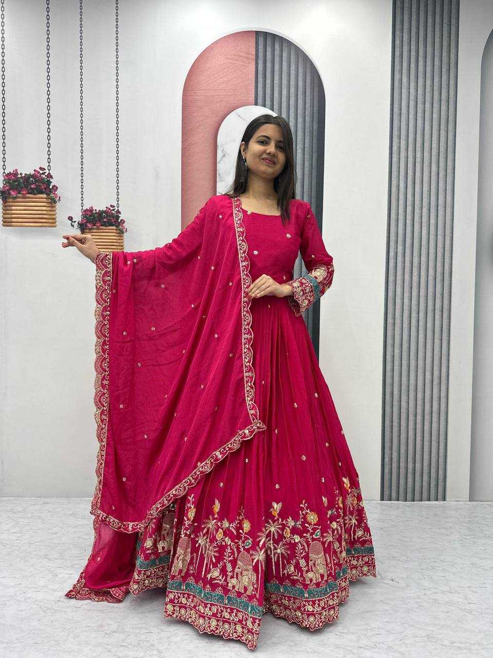 Ynf Chinon KESH120 224 Gowns Wedding Collections Festive Collections Wholesale Embroidery Gowns Gown With Dupatta Sequin Gowns Manufacturer