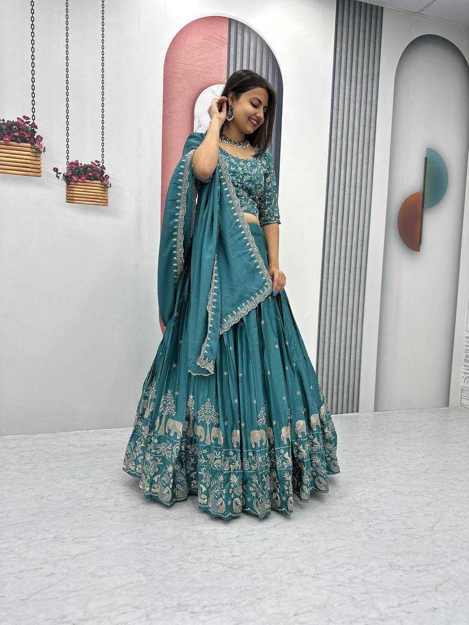 Ynf Chinon KESH130 075 Lehengas Wholesale Embroidered Lehenga Designer Lehenga Choli Thread Work Lehenga Manufacturer