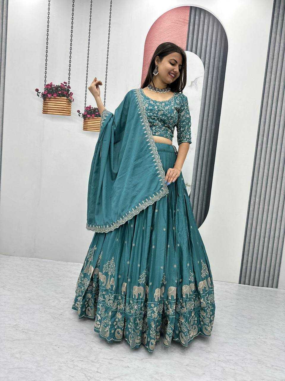 Ynf Chinon KESH130 075 Lehengas Wholesale Embroidered Lehenga Designer Lehenga Choli Thread Work Lehenga Manufacturer