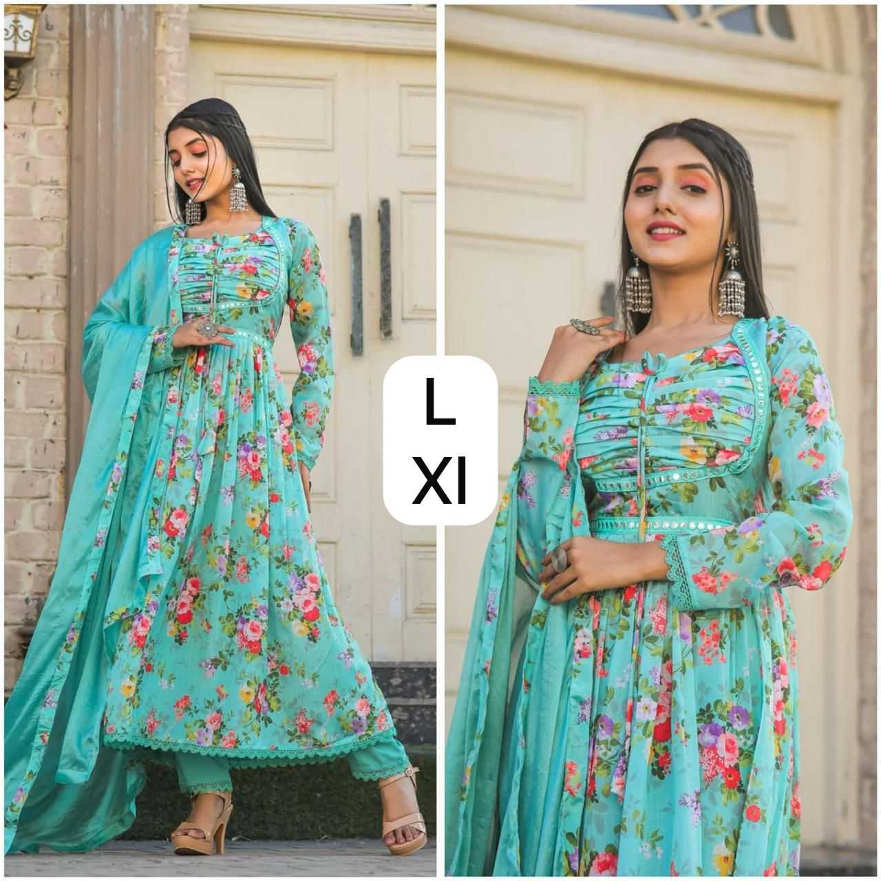 Ynf Chinon KESH175 DVF 35 Gowns Wholesale Printed Gowns Anarkali Gown Gown With Dupatta Manufacturer