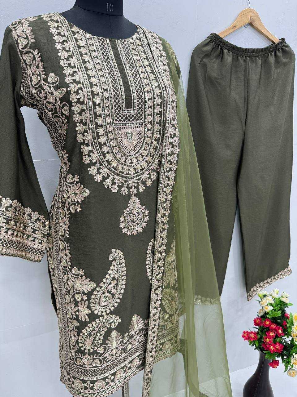 Ynf Chinon KESH208 197 Suits & Dresses Wedding Collections Festive Collections Wholesale Embroidery Suits Palazzo Suit Party wear suits Manufacturer