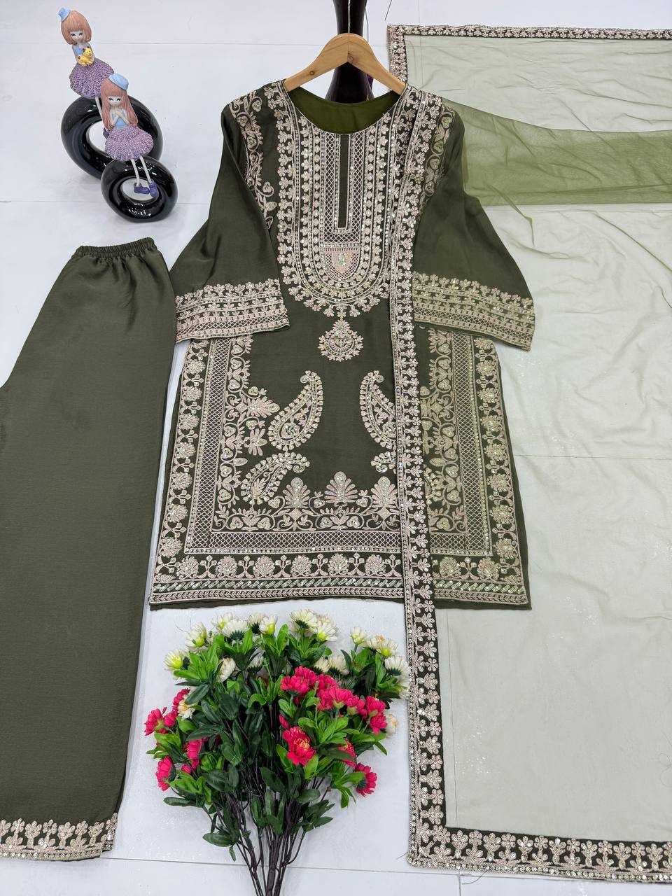 Ynf Chinon KESH208 197 Suits & Dresses Wedding Collections Festive Collections Wholesale Embroidery Suits Palazzo Suit Party wear suits Manufacturer