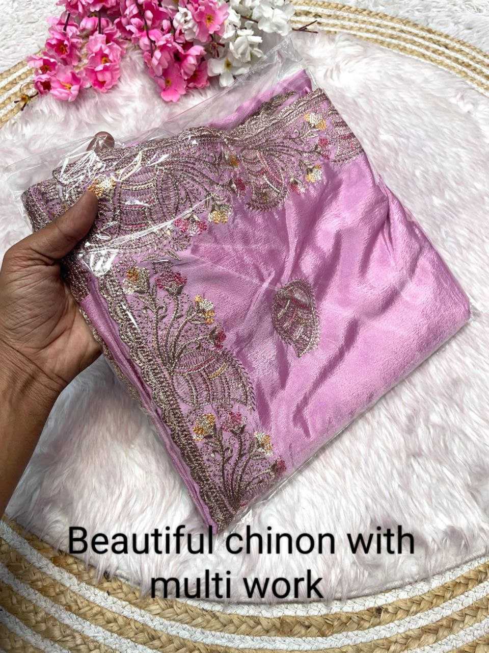 Ynf Chinon KESH241 571 Sarees Wholesale Designer Sarees Embroidered Sarees Zari Sarees Manufacturer