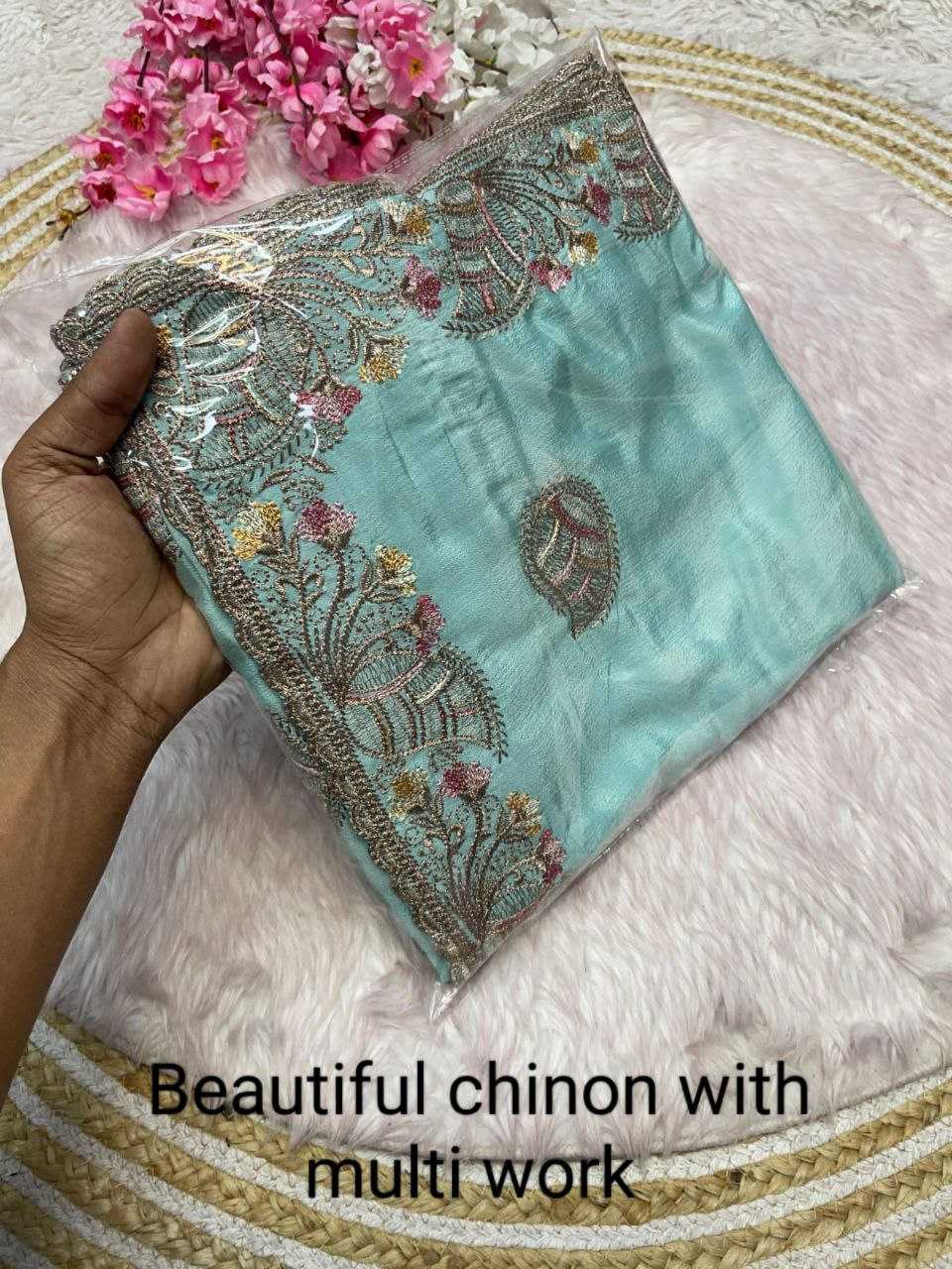 Ynf Chinon KESH241 571 Sarees Wholesale Designer Sarees Embroidered Sarees Zari Sarees Manufacturer