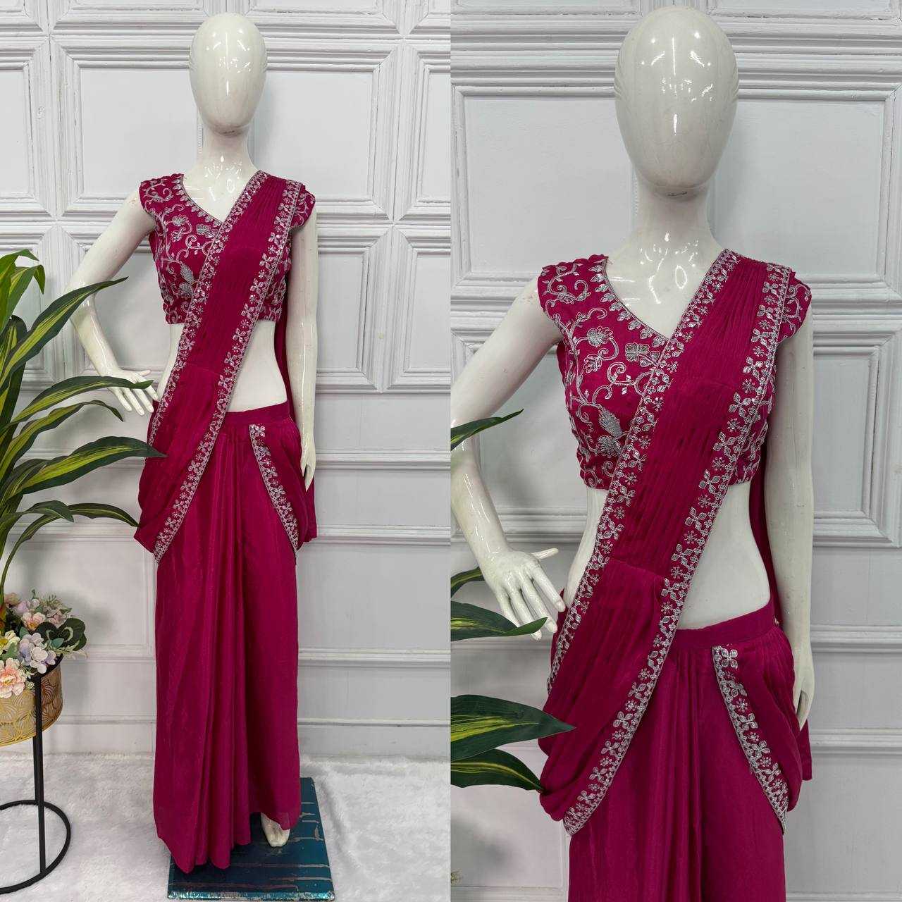 Ynf Chinon KESH413 1088 Sarees Wedding Collections Festive Collections Wholesale Ready To Wear Sarees Lace Border Sarees Sarees With Blouse Manufacturer