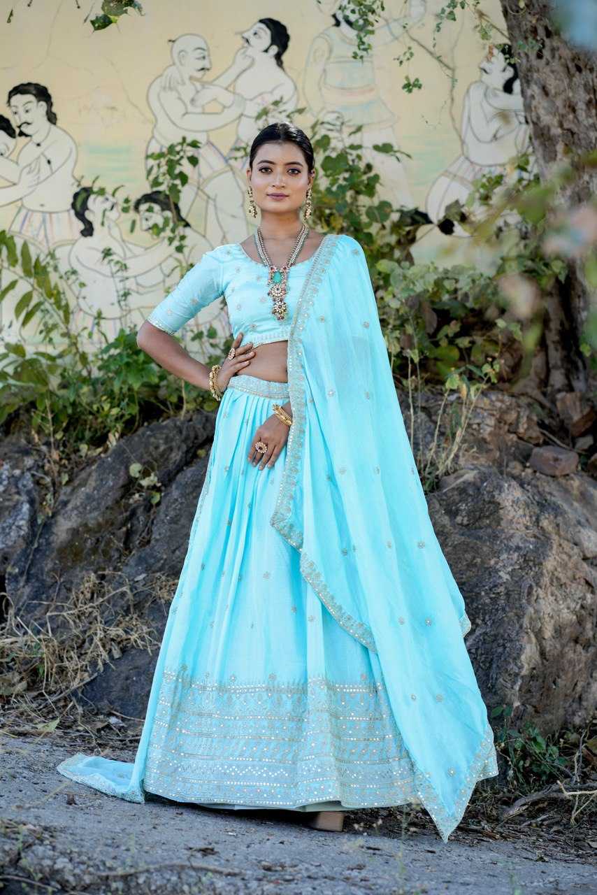 Ynf Chinon RIN119 9028SKY Lehengas Wedding Collections Festive Collections Wholesale Embroidered Lehenga Sequins Lehenga Lehenga With Cancan Manufacturer