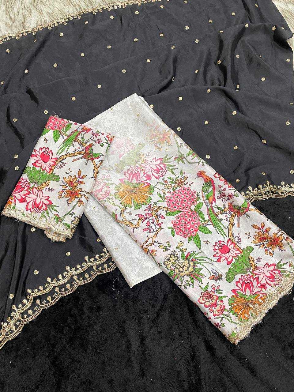 Ynf Chinon RIN124 RIE43 Sarees Wedding Collections Festive Collections Wholesale Embroidered Sarees Kalamkari Sarees Sequins Work Saree Manufacturer