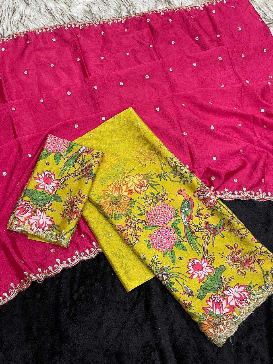 Ynf Chinon RIN124 RIE43 Sarees Wedding Collections Festive Collections Wholesale Embroidered Sarees Kalamkari Sarees Sequins Work Saree Manufacturer