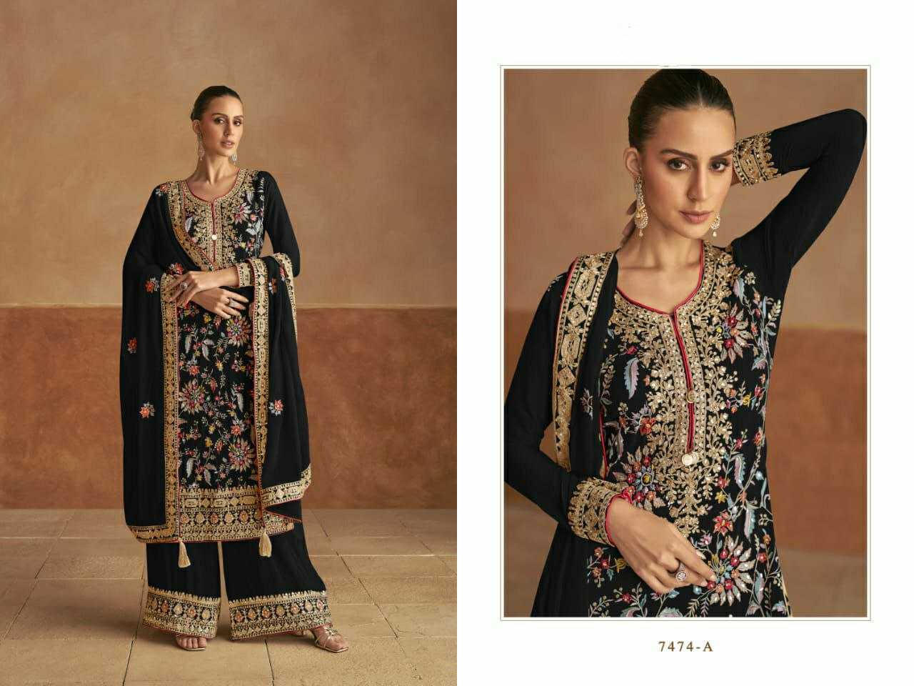 Ynf Chinon RIN131 7474 Suits & Dresses Islamic Clothing Wedding Collections Wholesale Embroidery Suits Palazzo Suit Semi Stitched Suits Manufacturer