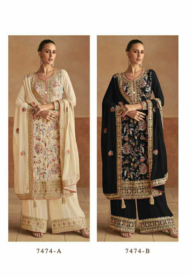 Ynf Chinon RIN131 7474 Suits & Dresses Islamic Clothing Wedding Collections Wholesale Embroidery Suits Palazzo Suit Semi Stitched Suits Manufacturer