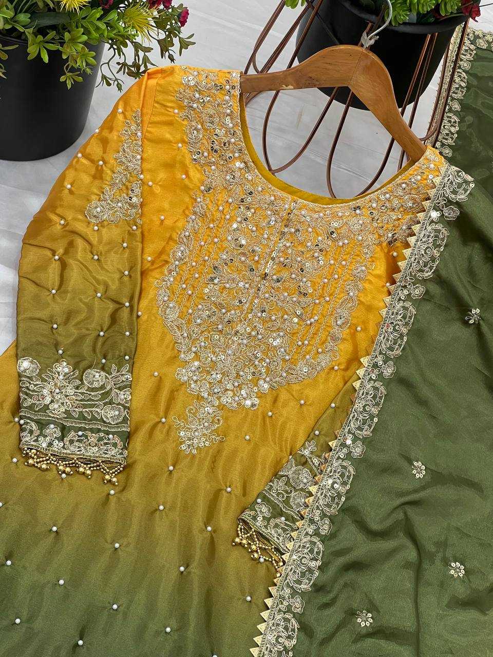 Ynf Chinon Silk KESH123 5233 Suits & Dresses Wedding Collections Festive Collections Wholesale Embroidery Suits Palazzo Suit Ladies Silk Suit Manufacturer