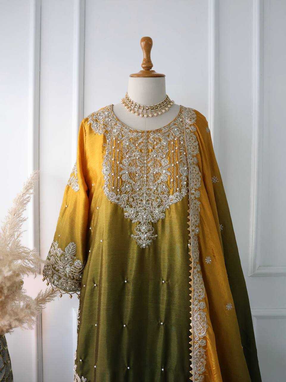 Ynf Chinon Silk KESH123 5233 Suits & Dresses Wedding Collections Festive Collections Wholesale Embroidery Suits Palazzo Suit Ladies Silk Suit Manufacturer