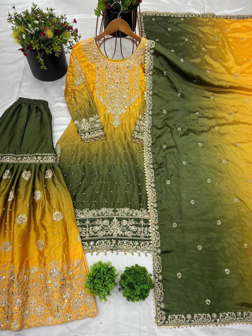 Ynf Chinon Silk KESH123 5233 Suits & Dresses Wedding Collections Festive Collections Wholesale Embroidery Suits Palazzo Suit Ladies Silk Suit Manufacturer