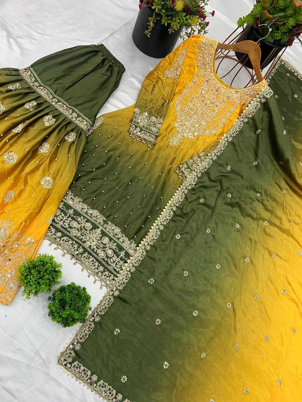 Ynf Chinon Silk KESH123 5233 Suits & Dresses Wedding Collections Festive Collections Wholesale Embroidery Suits Palazzo Suit Ladies Silk Suit Manufacturer