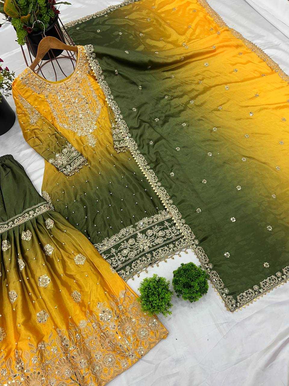 Ynf Chinon Silk KESH123 5233 Suits & Dresses Wedding Collections Festive Collections Wholesale Embroidery Suits Palazzo Suit Ladies Silk Suit Manufacturer