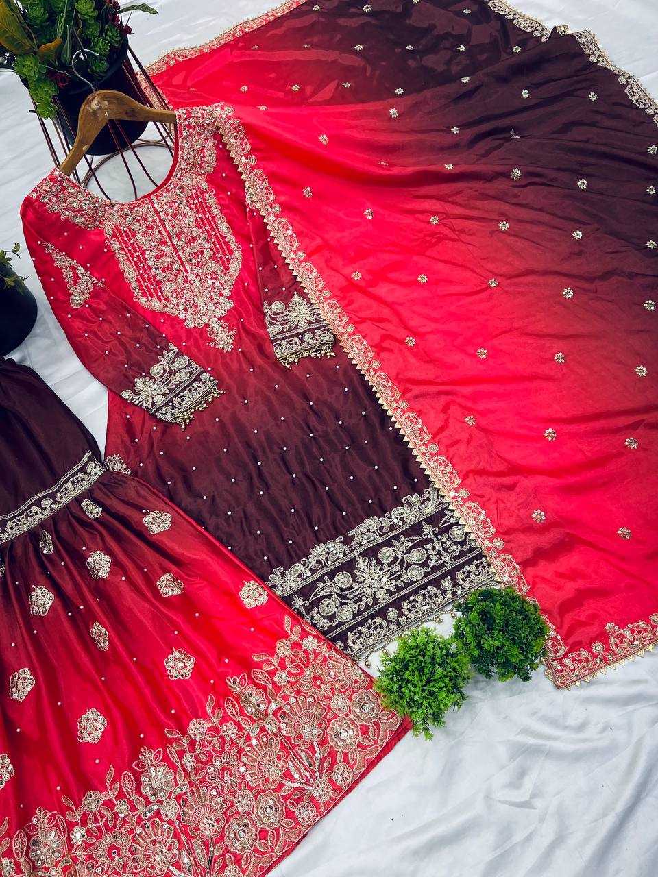 Ynf Chinon Silk KESH123 5233 Suits & Dresses Wedding Collections Festive Collections Wholesale Embroidery Suits Palazzo Suit Ladies Silk Suit Manufacturer