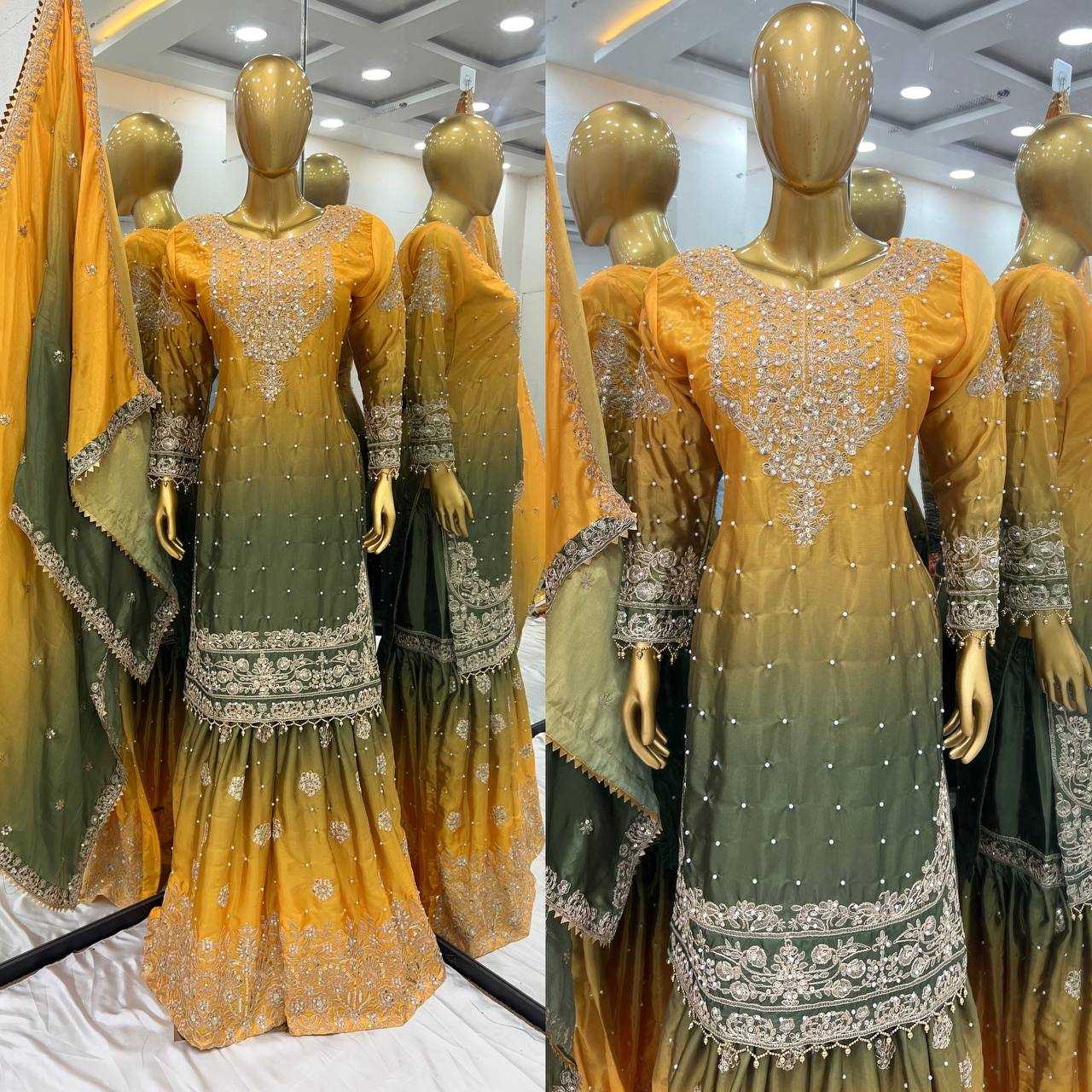 Ynf Chinon Silk KESH123 5233 Suits & Dresses Wedding Collections Festive Collections Wholesale Embroidery Suits Palazzo Suit Ladies Silk Suit Manufacturer