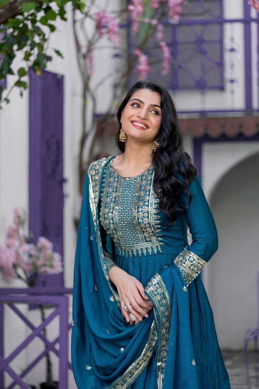 Ynf Chinon Silk KESH128 5004 Suits & Dresses Wedding Collections Festive Collections Wholesale Embroidery Suits Anarkali Suits Party wear suits Manufacturer