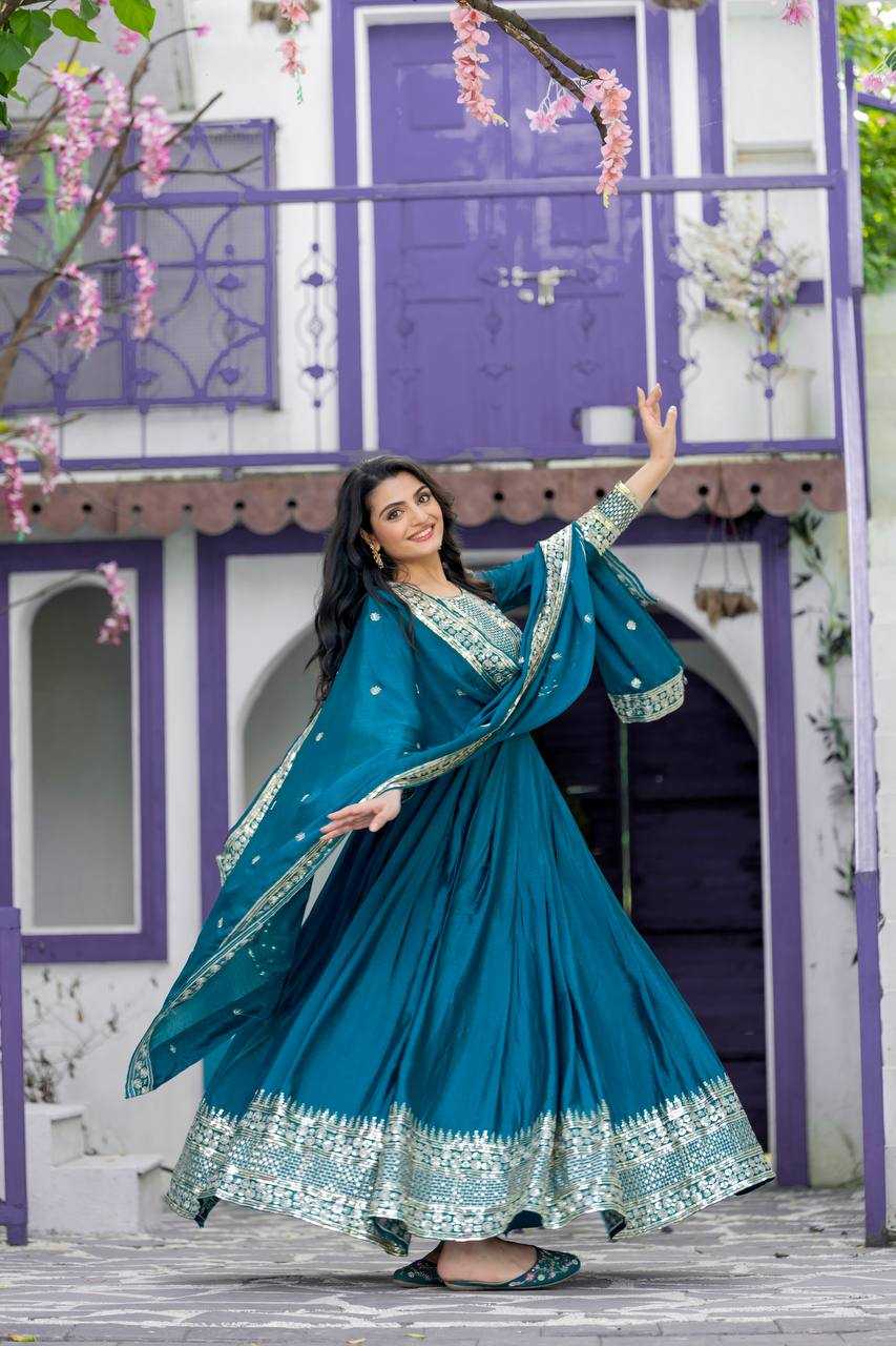 Ynf Chinon Silk KESH128 5004 Suits & Dresses Wedding Collections Festive Collections Wholesale Embroidery Suits Anarkali Suits Party wear suits Manufacturer