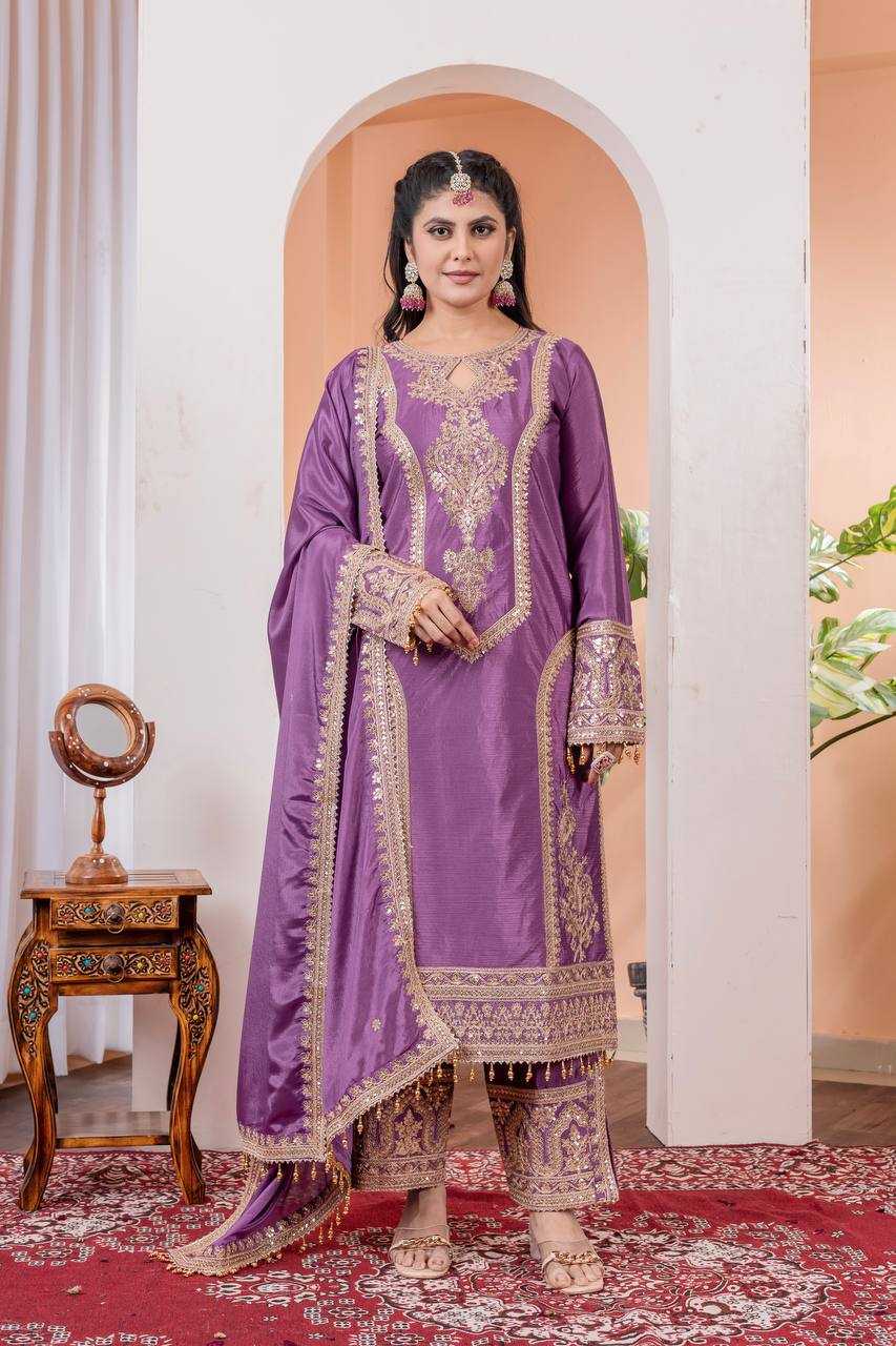 Ynf Chinon Silk KESH141 1041 Suits & Dresses Diwali Collections Festive Collections Wholesale Embroidery Suits Palazzo Suit Ladies Silk Suit Manufacturer