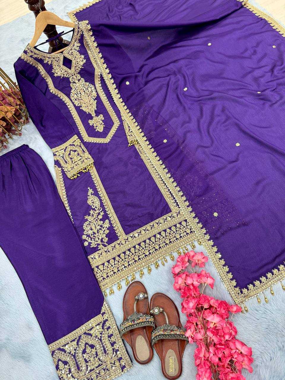 Ynf Chinon Silk KESH141 1041 Suits & Dresses Diwali Collections Festive Collections Wholesale Embroidery Suits Palazzo Suit Ladies Silk Suit Manufacturer