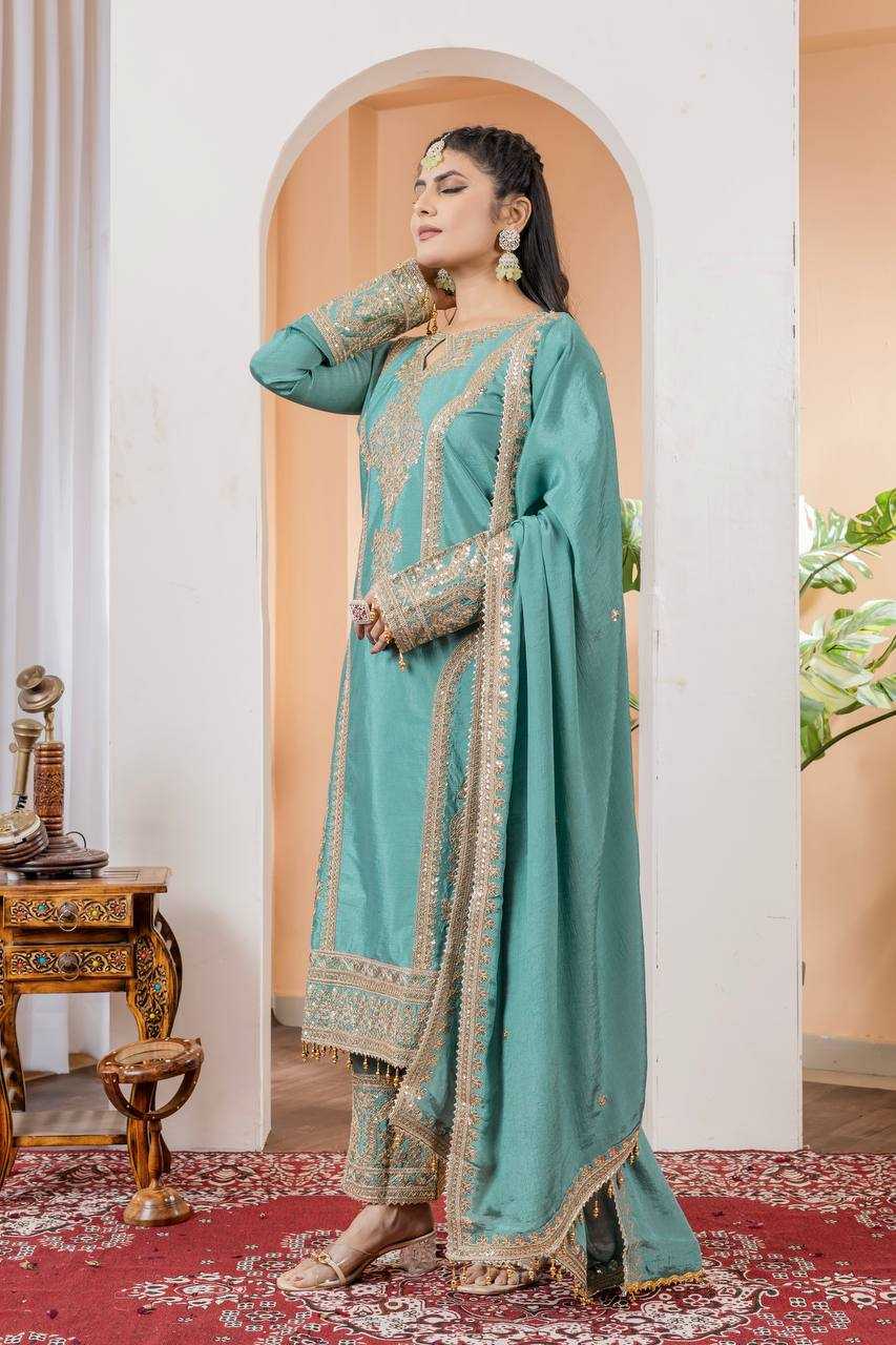 Ynf Chinon Silk KESH141 1041 Suits & Dresses Diwali Collections Festive Collections Wholesale Embroidery Suits Palazzo Suit Ladies Silk Suit Manufacturer