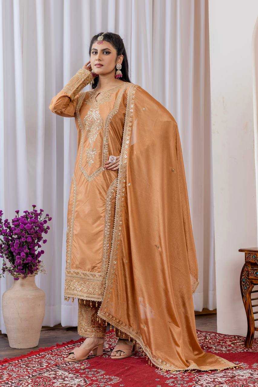 Ynf Chinon Silk KESH141 1041 Suits & Dresses Diwali Collections Festive Collections Wholesale Embroidery Suits Palazzo Suit Ladies Silk Suit Manufacturer