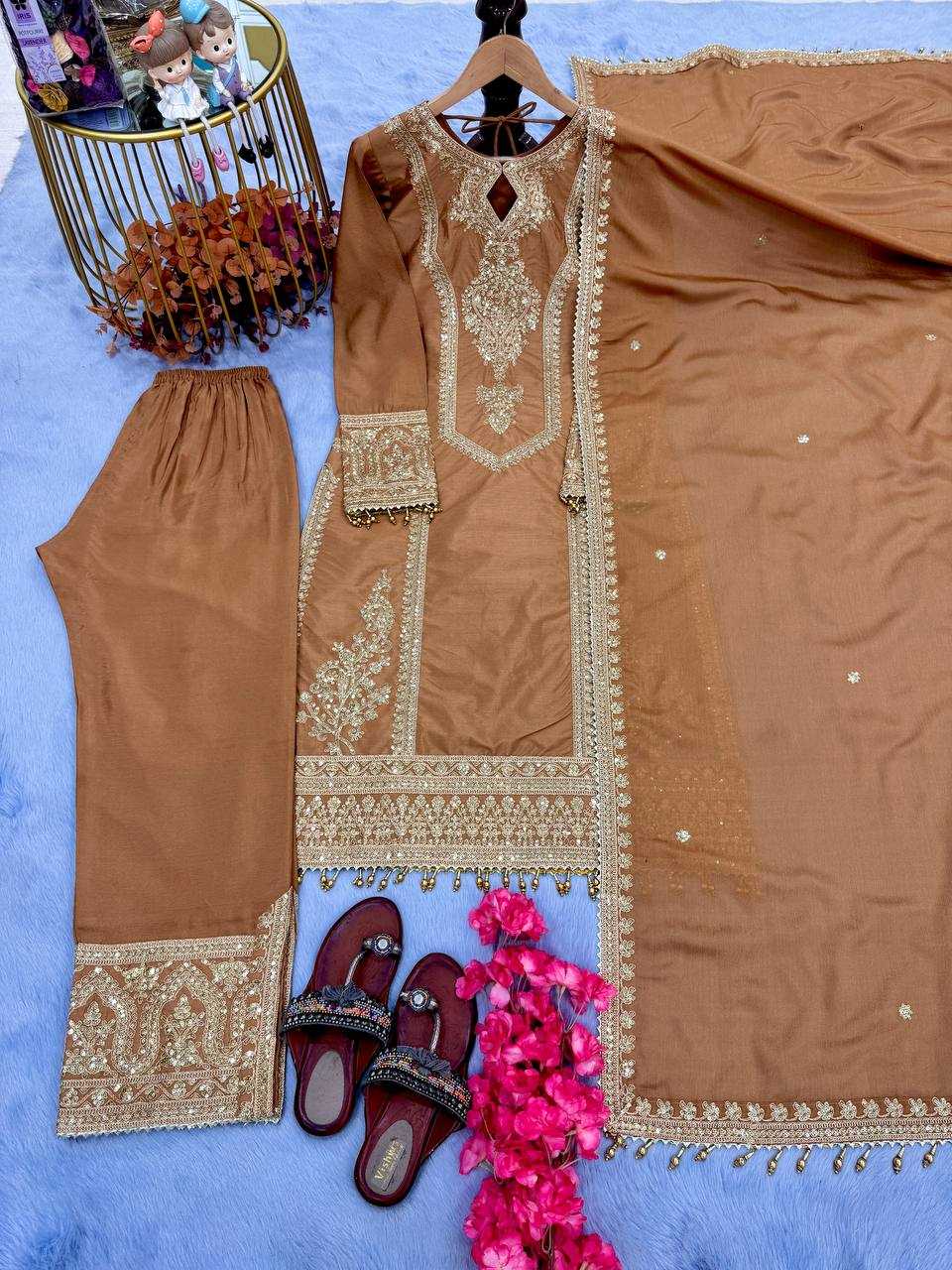 Ynf Chinon Silk KESH141 1041 Suits & Dresses Diwali Collections Festive Collections Wholesale Embroidery Suits Palazzo Suit Ladies Silk Suit Manufacturer