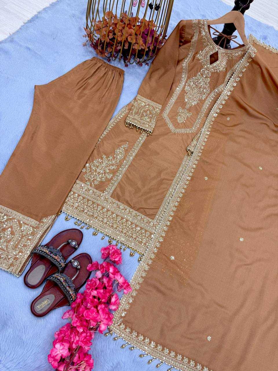 Ynf Chinon Silk KESH141 1041 Suits & Dresses Diwali Collections Festive Collections Wholesale Embroidery Suits Palazzo Suit Ladies Silk Suit Manufacturer