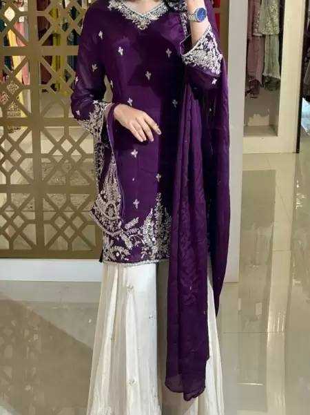 Ynf Chinon Silk KESH141 190 Suits & Dresses Wedding Collections Festive Collections Wholesale Embroidery Suits Palazzo Suit Silk Suits Manufacturer