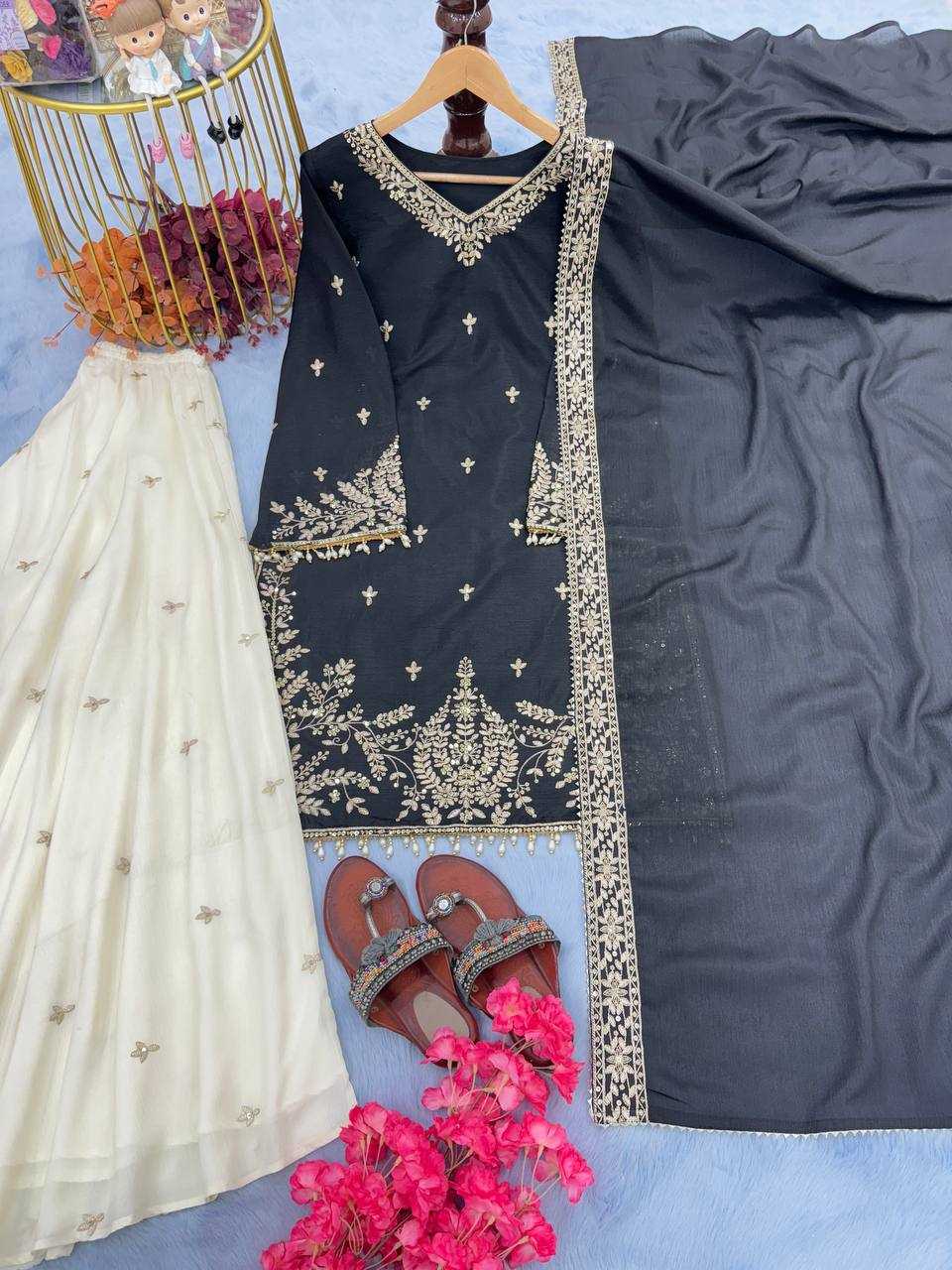 Ynf Chinon Silk KESH141 190 Suits & Dresses Wedding Collections Festive Collections Wholesale Embroidery Suits Palazzo Suit Silk Suits Manufacturer