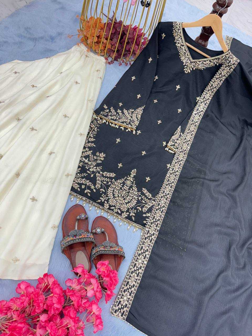 Ynf Chinon Silk KESH141 190 Suits & Dresses Wedding Collections Festive Collections Wholesale Embroidery Suits Palazzo Suit Silk Suits Manufacturer