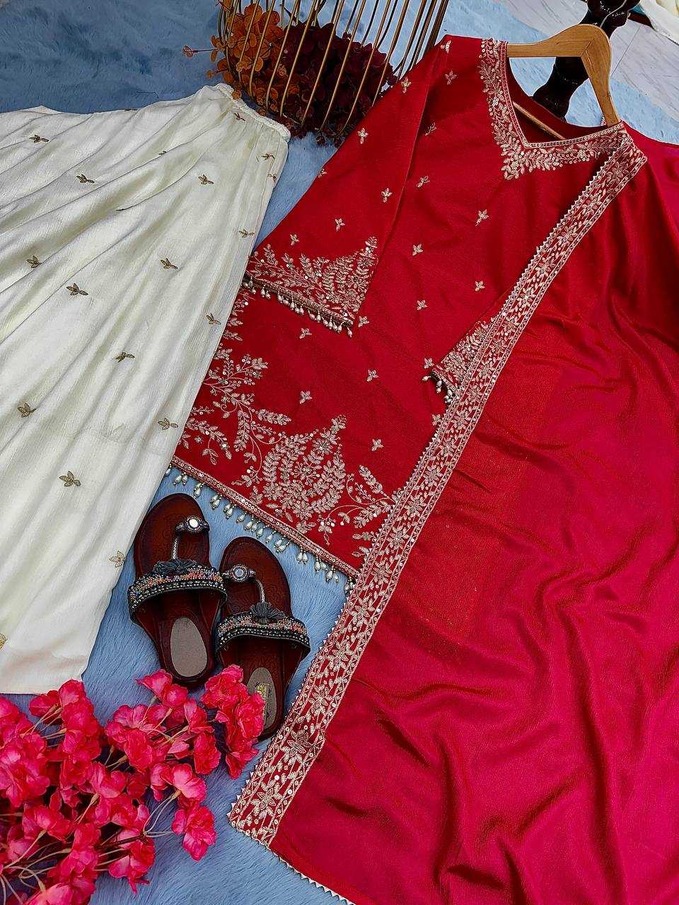 Ynf Chinon Silk KESH141 190 Suits & Dresses Wedding Collections Festive Collections Wholesale Embroidery Suits Palazzo Suit Silk Suits Manufacturer