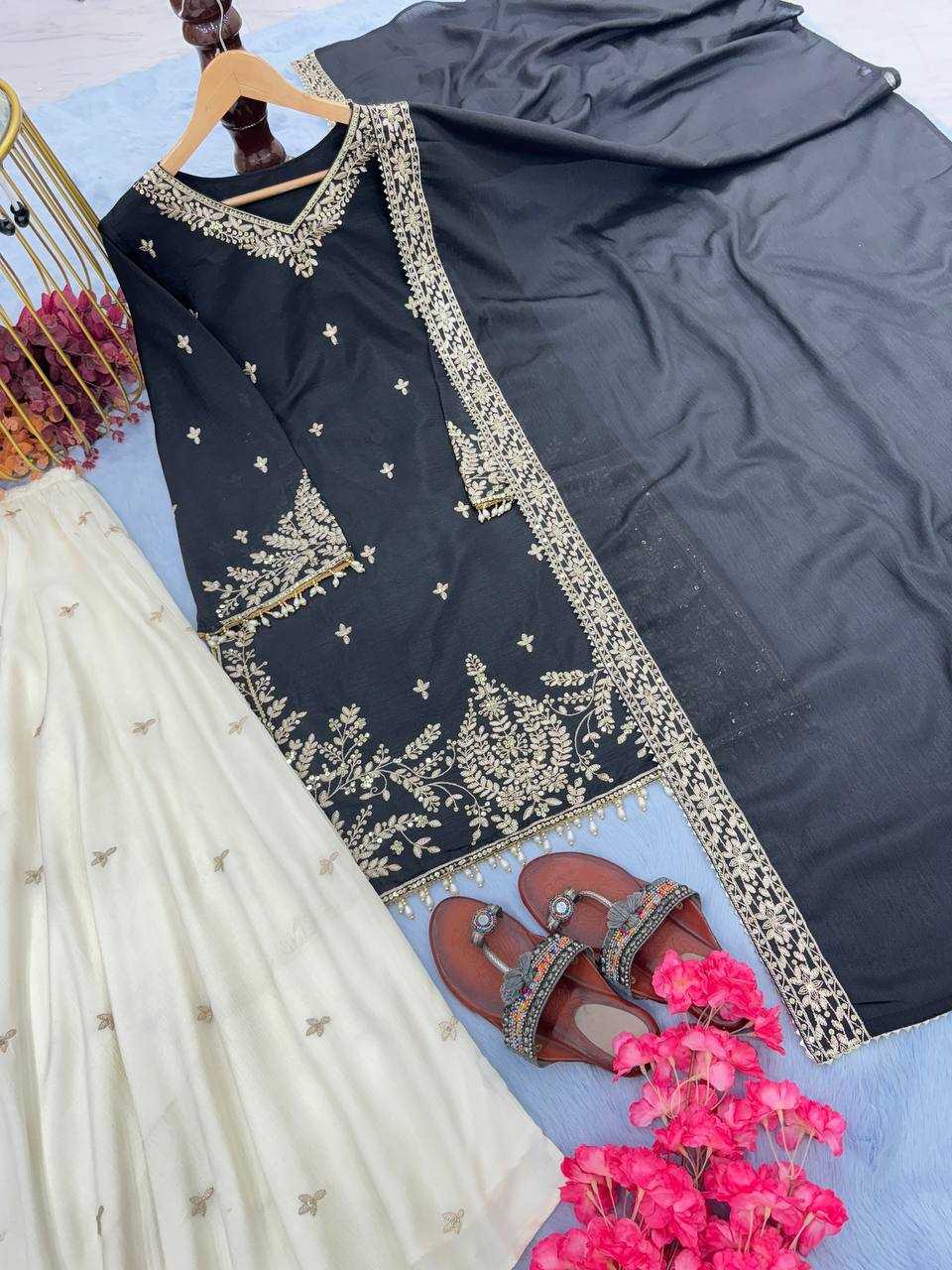 Ynf Chinon Silk KESH141 190 Suits & Dresses Wedding Collections Festive Collections Wholesale Embroidery Suits Palazzo Suit Silk Suits Manufacturer