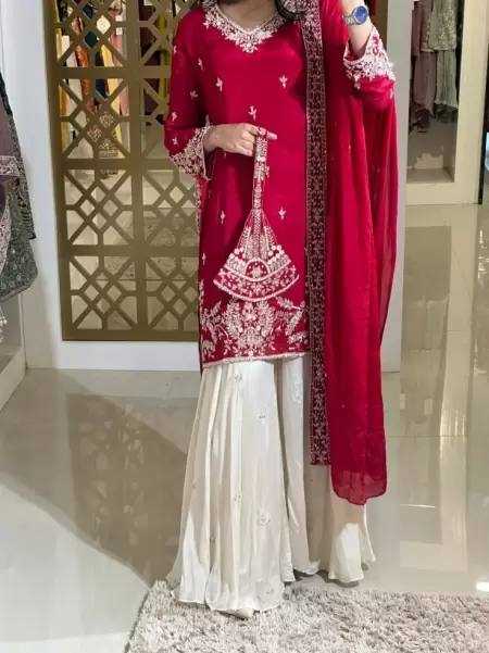 Ynf Chinon Silk KESH141 190 Suits & Dresses Wedding Collections Festive Collections Wholesale Embroidery Suits Palazzo Suit Silk Suits Manufacturer