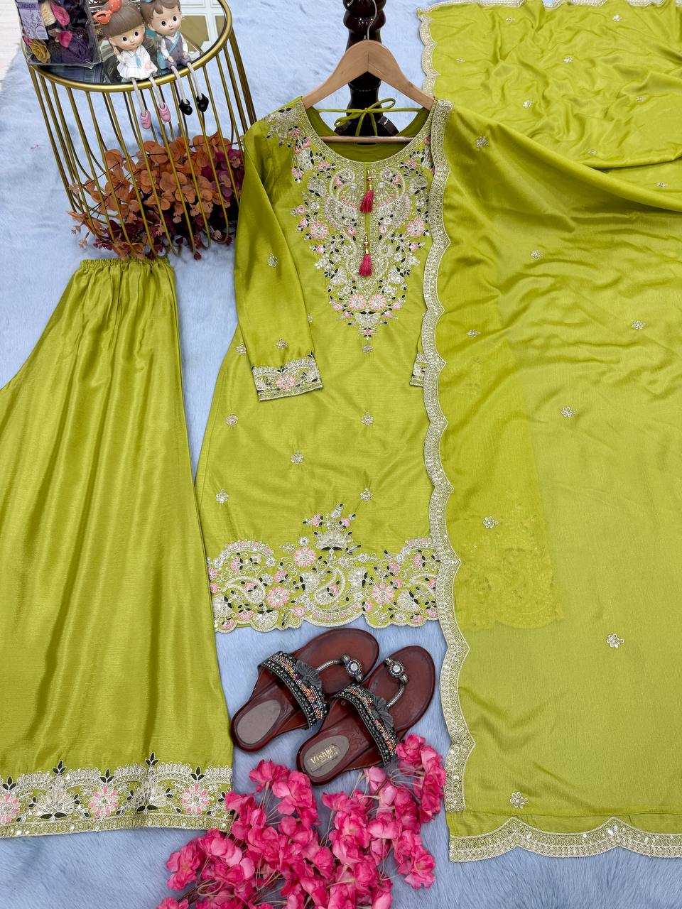 Ynf Chinon Silk KESH141 191 Suits & Dresses Wedding Collections Festive Collections Wholesale Embroidery Suits Palazzo Suit Ladies Silk Suit Manufacturer