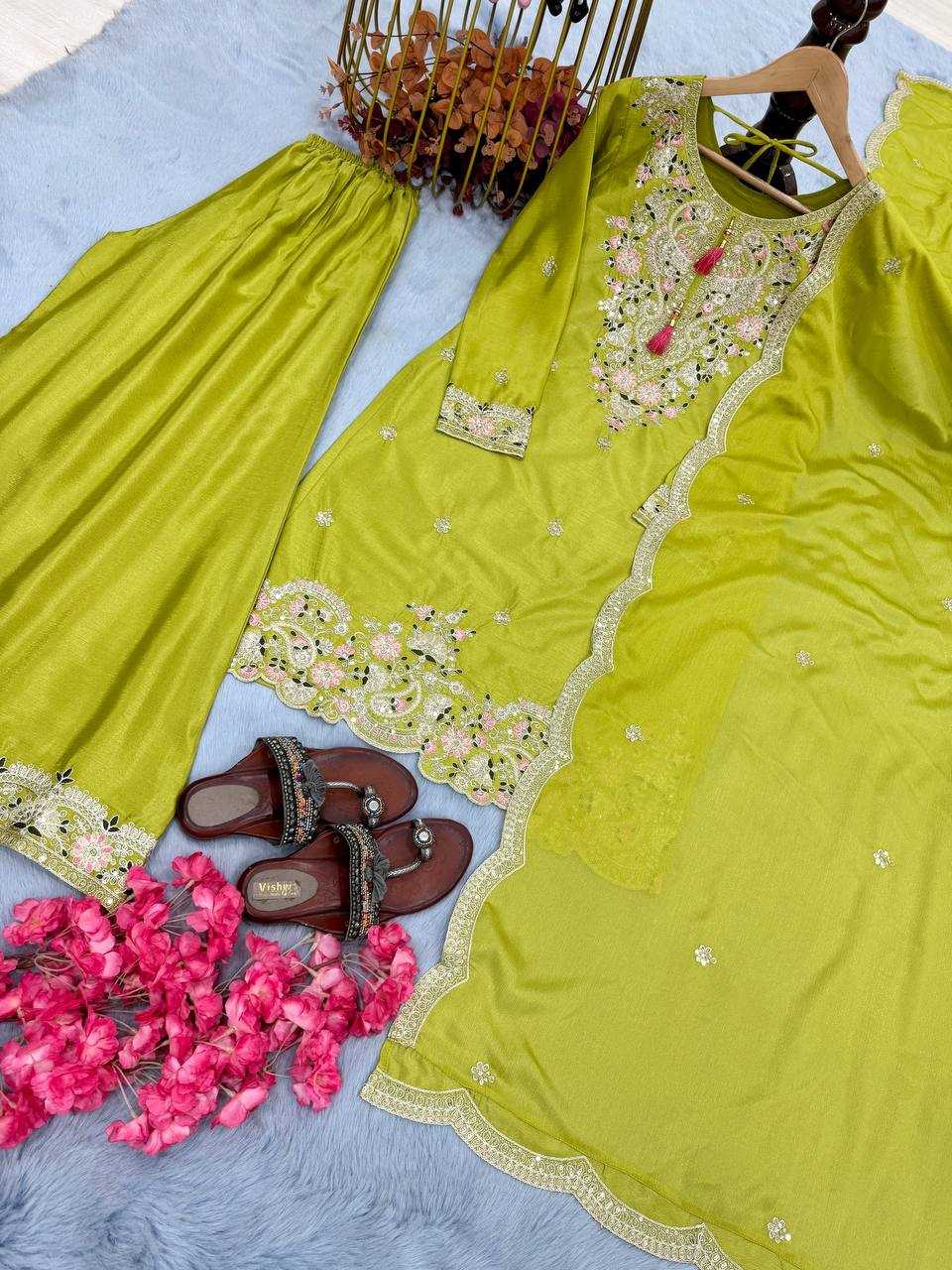 Ynf Chinon Silk KESH141 191 Suits & Dresses Wedding Collections Festive Collections Wholesale Embroidery Suits Palazzo Suit Ladies Silk Suit Manufacturer