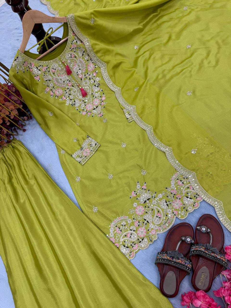 Ynf Chinon Silk KESH141 191 Suits & Dresses Wedding Collections Festive Collections Wholesale Embroidery Suits Palazzo Suit Ladies Silk Suit Manufacturer