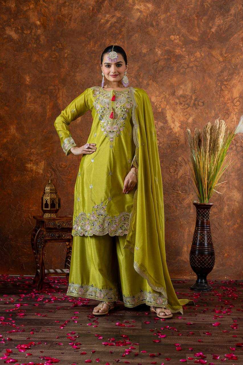 Ynf Chinon Silk KESH141 191 Suits & Dresses Wedding Collections Festive Collections Wholesale Embroidery Suits Palazzo Suit Ladies Silk Suit Manufacturer