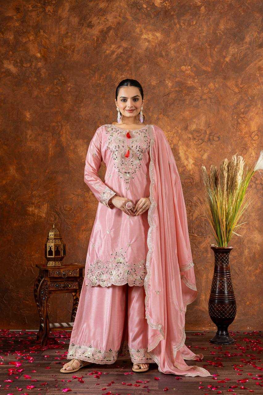 Ynf Chinon Silk KESH141 191 Suits & Dresses Wedding Collections Festive Collections Wholesale Embroidery Suits Palazzo Suit Ladies Silk Suit Manufacturer