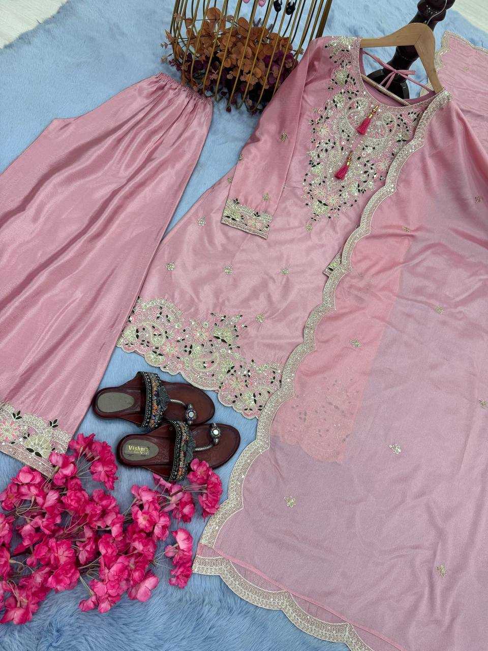 Ynf Chinon Silk KESH141 191 Suits & Dresses Wedding Collections Festive Collections Wholesale Embroidery Suits Palazzo Suit Ladies Silk Suit Manufacturer