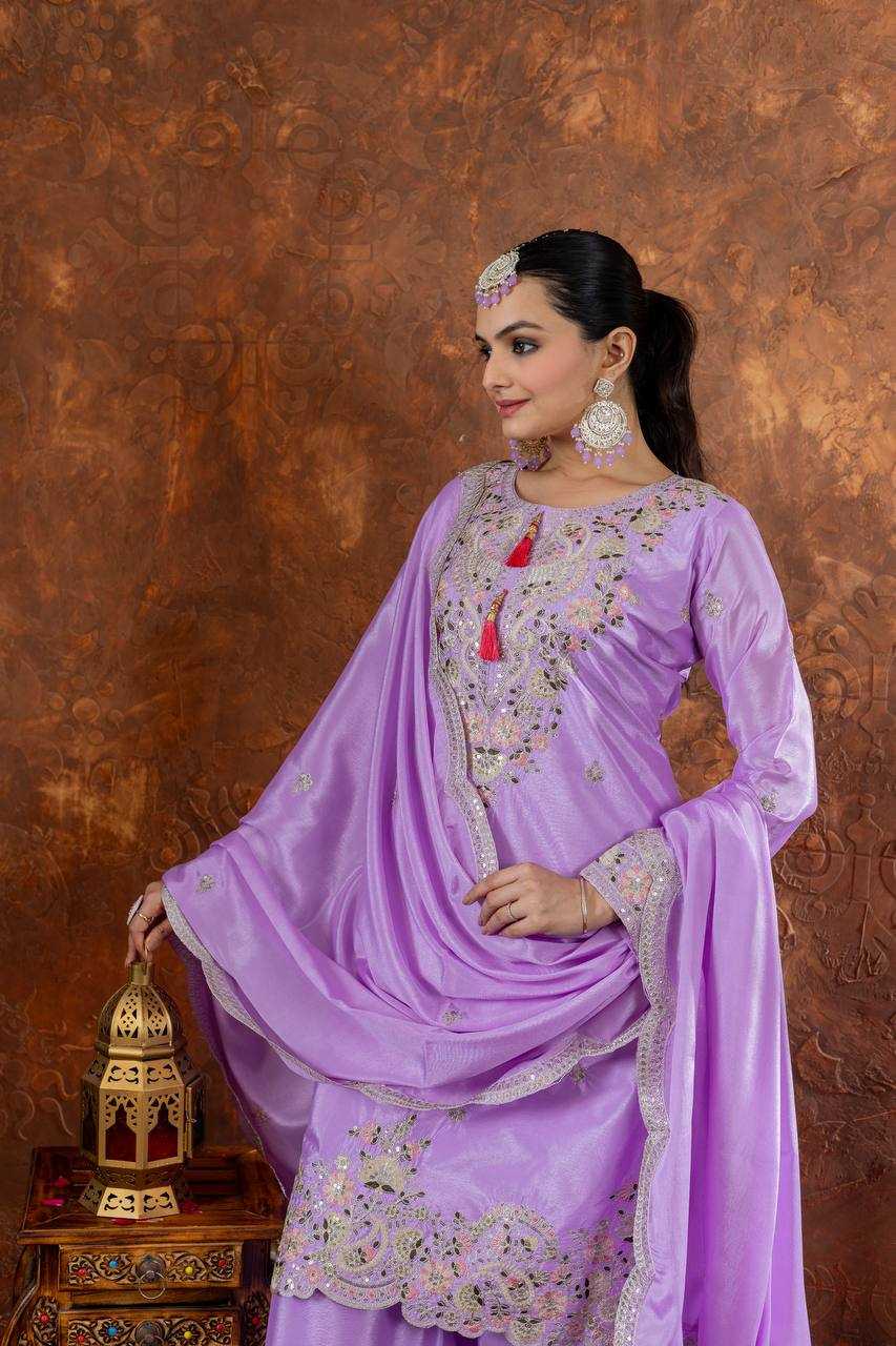 Ynf Chinon Silk KESH141 191 Suits & Dresses Wedding Collections Festive Collections Wholesale Embroidery Suits Palazzo Suit Ladies Silk Suit Manufacturer