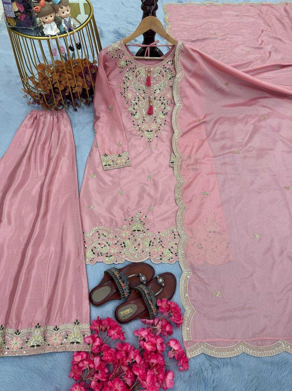 Ynf Chinon Silk KESH141 191 Suits & Dresses Wedding Collections Festive Collections Wholesale Embroidery Suits Palazzo Suit Ladies Silk Suit Manufacturer