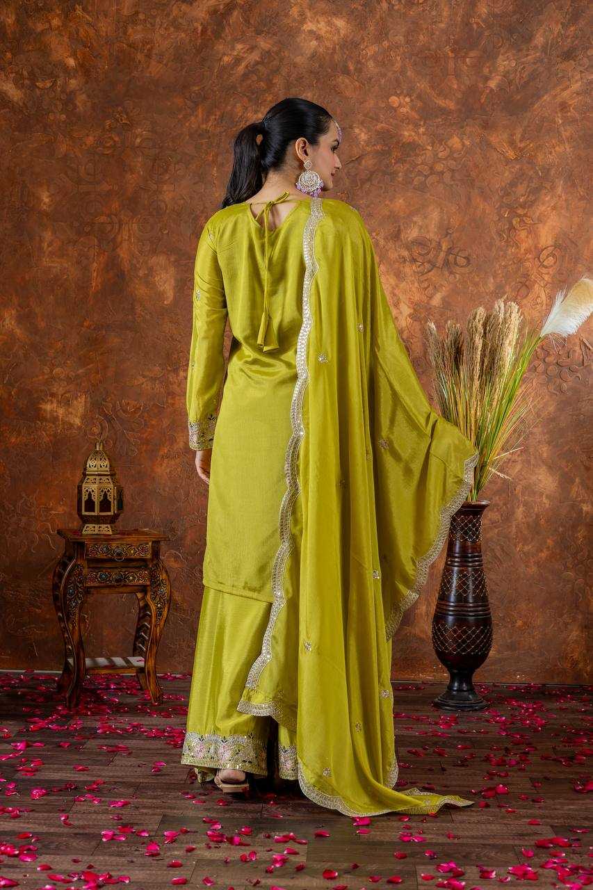 Ynf Chinon Silk KESH141 191 Suits & Dresses Wedding Collections Festive Collections Wholesale Embroidery Suits Palazzo Suit Ladies Silk Suit Manufacturer