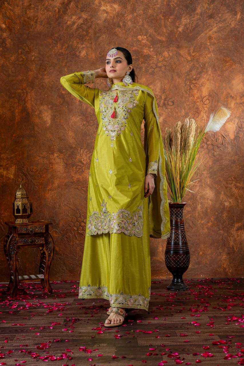 Ynf Chinon Silk KESH141 191 Suits & Dresses Wedding Collections Festive Collections Wholesale Embroidery Suits Palazzo Suit Ladies Silk Suit Manufacturer