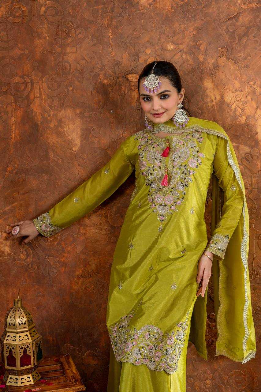 Ynf Chinon Silk KESH141 191 Suits & Dresses Wedding Collections Festive Collections Wholesale Embroidery Suits Palazzo Suit Ladies Silk Suit Manufacturer