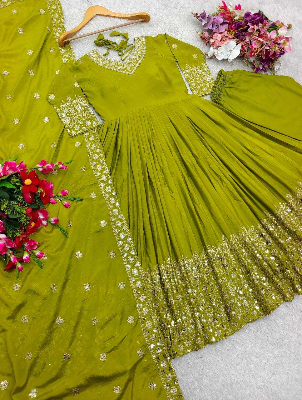 Ynf Chinon Silk KESH156 1155 Gowns Wedding Collections Festive Collections Wholesale Embroidery Gowns Silk Gowns Sequin Gowns Manufacturer