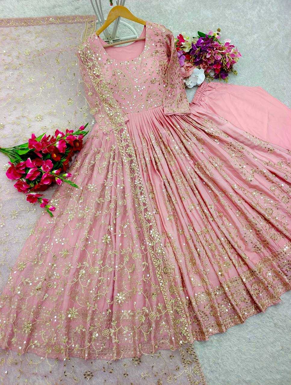 Ynf Chinon Silk KESH156 8044 Gowns Wedding Collections Festive Collections Wholesale Embroidery Gowns Designer Gowns Silk Gowns Manufacturer