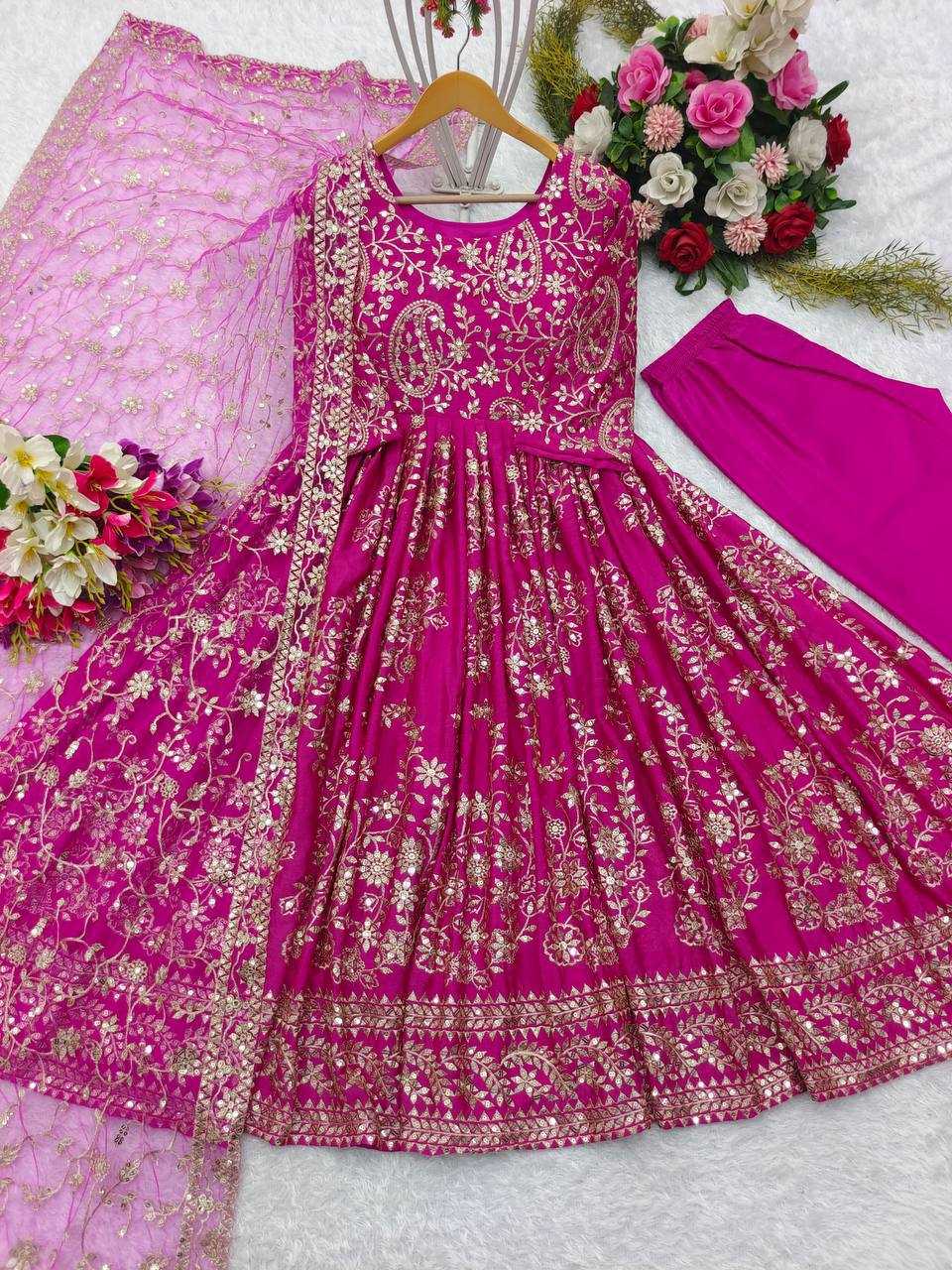 Ynf Chinon Silk KESH156 8044 Gowns Wedding Collections Festive Collections Wholesale Embroidery Gowns Designer Gowns Silk Gowns Manufacturer